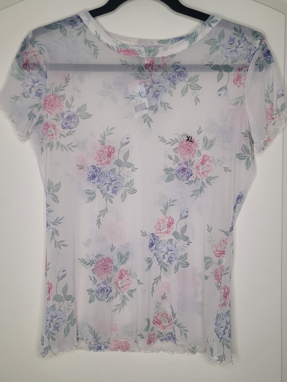 Y2k 90sfashion BONGO Floral Sheer Short-Sleeve Top